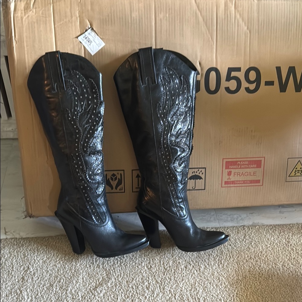 COPY - Jessica Simpson Black Heeled Boots with Western Charm